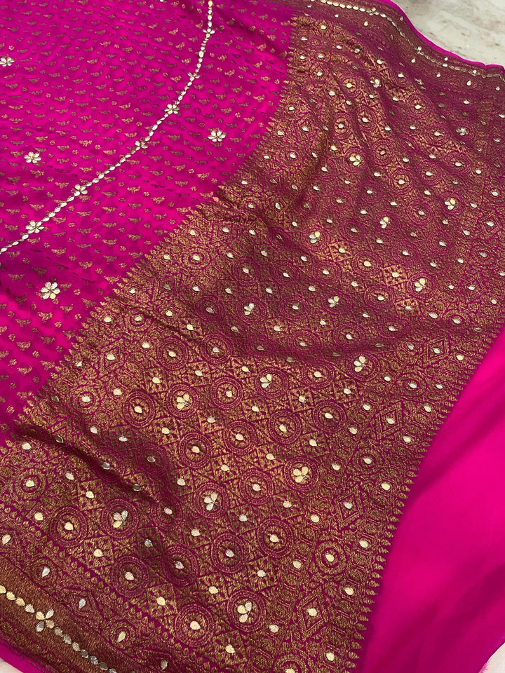 Pink Zardozi Pure Banarasi Khaddi Georgette Saree - Aura Benaras