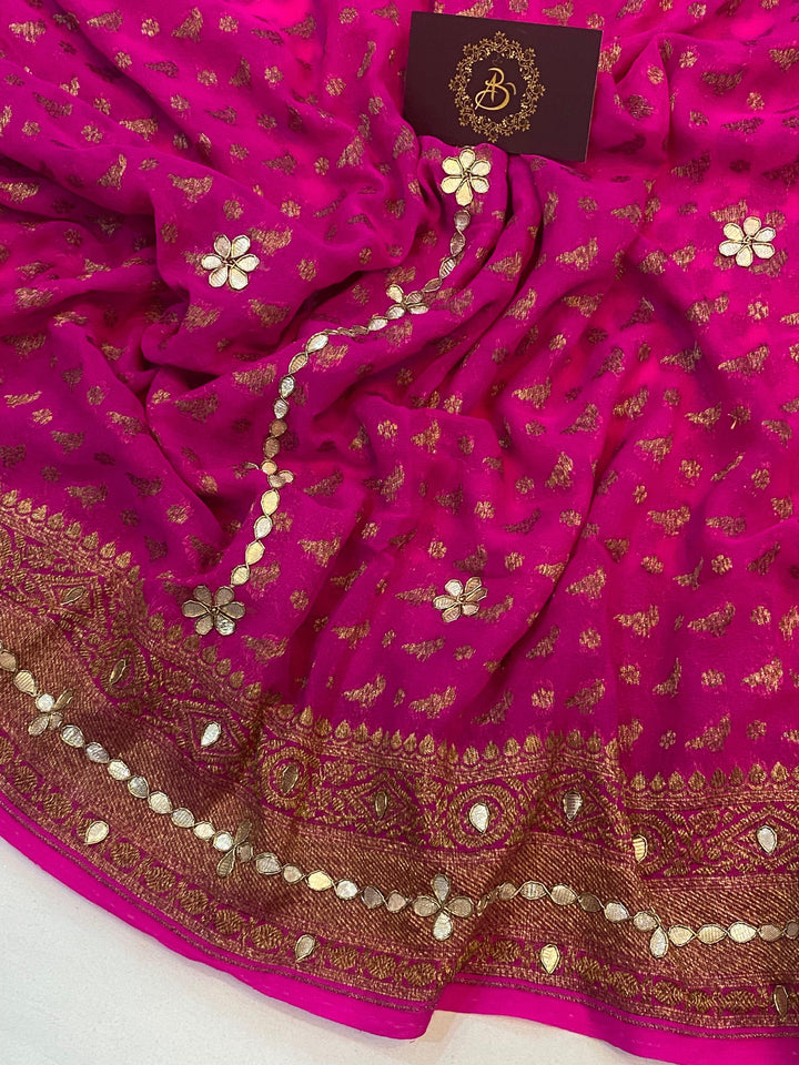 Pink Zardozi Pure Banarasi Khaddi Georgette Saree - Aura Benaras