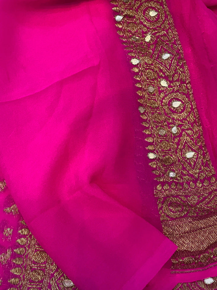 Pink Zardozi Pure Banarasi Khaddi Georgette Saree - Aura Benaras