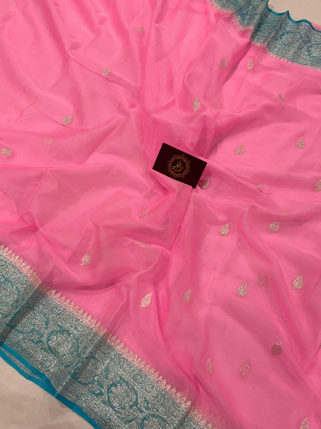 Baby Pink Khaddi Chiffon Banarasi Handloom Saree - Aura Benaras