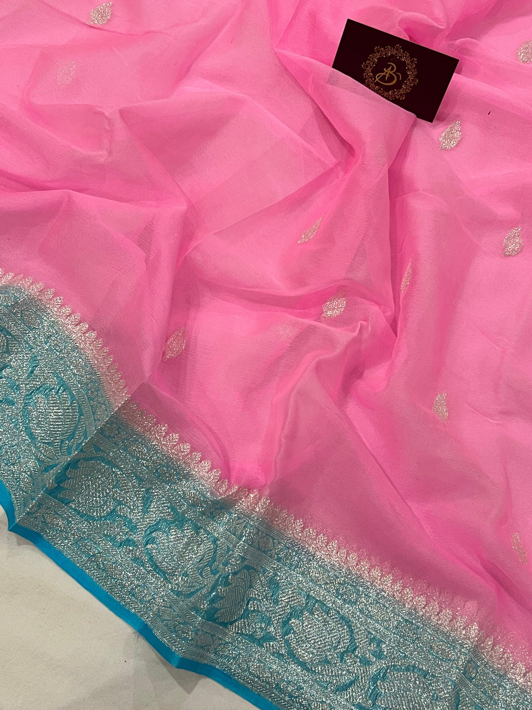 Baby Pink Khaddi Chiffon Banarasi Handloom Saree - Aura Benaras