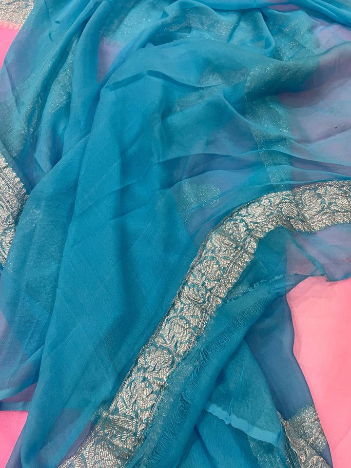 Baby Pink Khaddi Chiffon Banarasi Handloom Saree - Aura Benaras