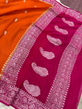 Orange Khaddi Chiffon Banarasi Handloom Saree - Aura Benaras