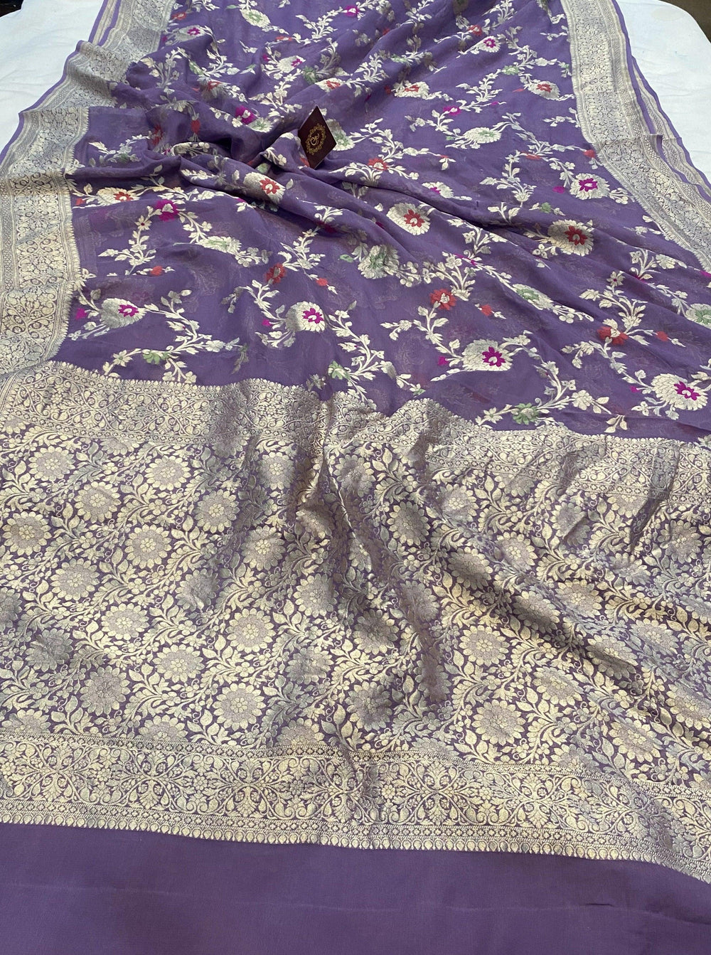 Lavender Banarasi Khaddi Georgette Saree - Aura Benaras