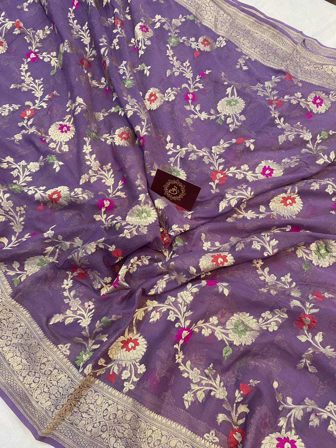 Lavender Banarasi Khaddi Georgette Saree - Aura Benaras