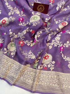 Lavender Banarasi Khaddi Georgette Saree - Aura Benaras