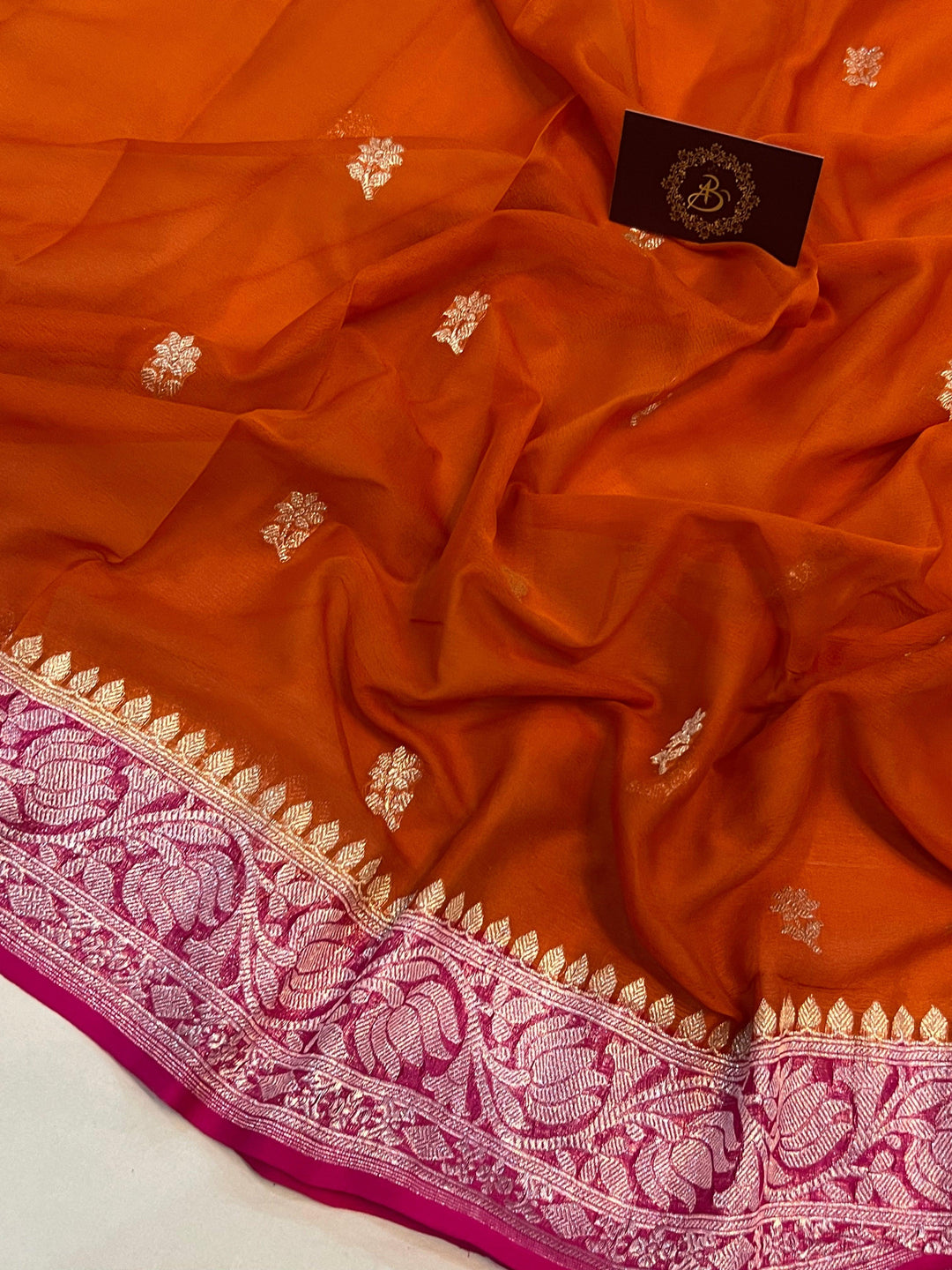Orange Khaddi Chiffon Banarasi Handloom Saree - Aura Benaras