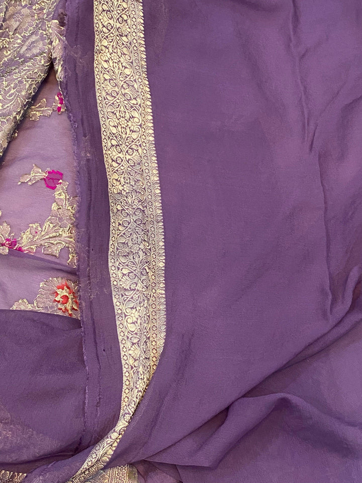 Lavender Banarasi Khaddi Georgette Saree - Aura Benaras