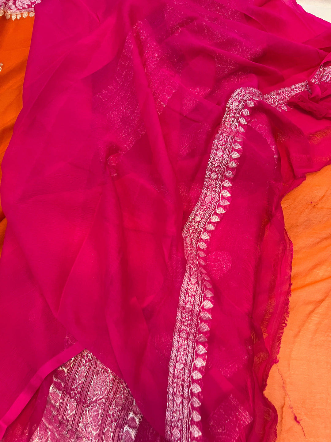Orange Khaddi Chiffon Banarasi Handloom Saree - Aura Benaras