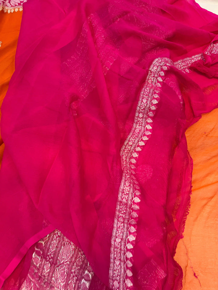Orange Khaddi Chiffon Banarasi Handloom Saree - Aura Benaras