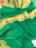 Biege Banarasi Handloom Pure Khaddi Georgette Silk Saree - Aura Benaras