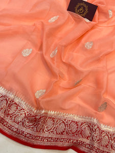 Peach Khaddi Chiffon Banarasi Handloom Saree - Aura Benaras