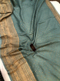 Greyish Green Handloom Pure Georgette Silk Saree - Aura Benaras