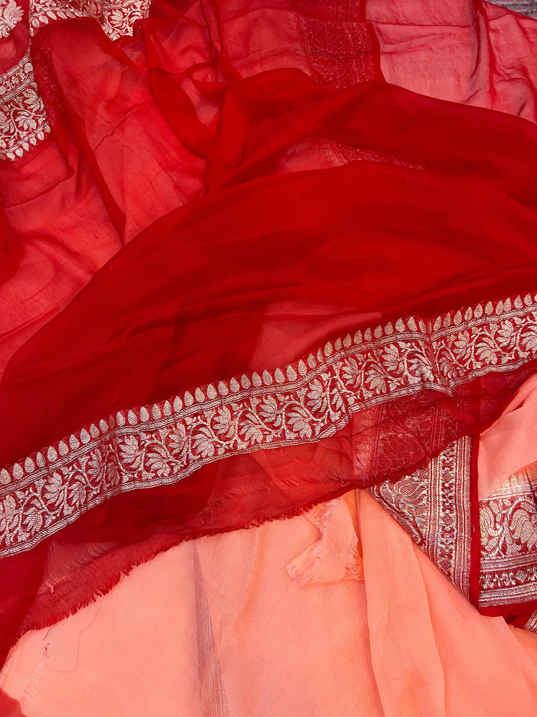 Peach Khaddi Chiffon Banarasi Handloom Saree - Aura Benaras