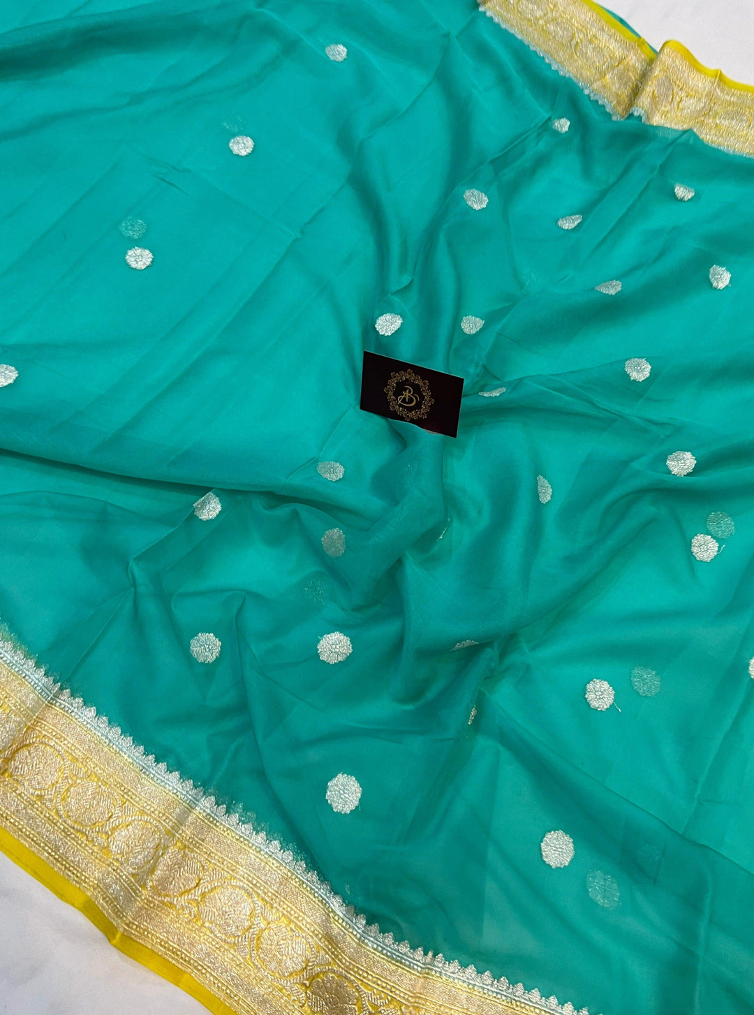 Sea Green Khaddi Chiffon Banarasi Handloom Saree - Aura Benaras