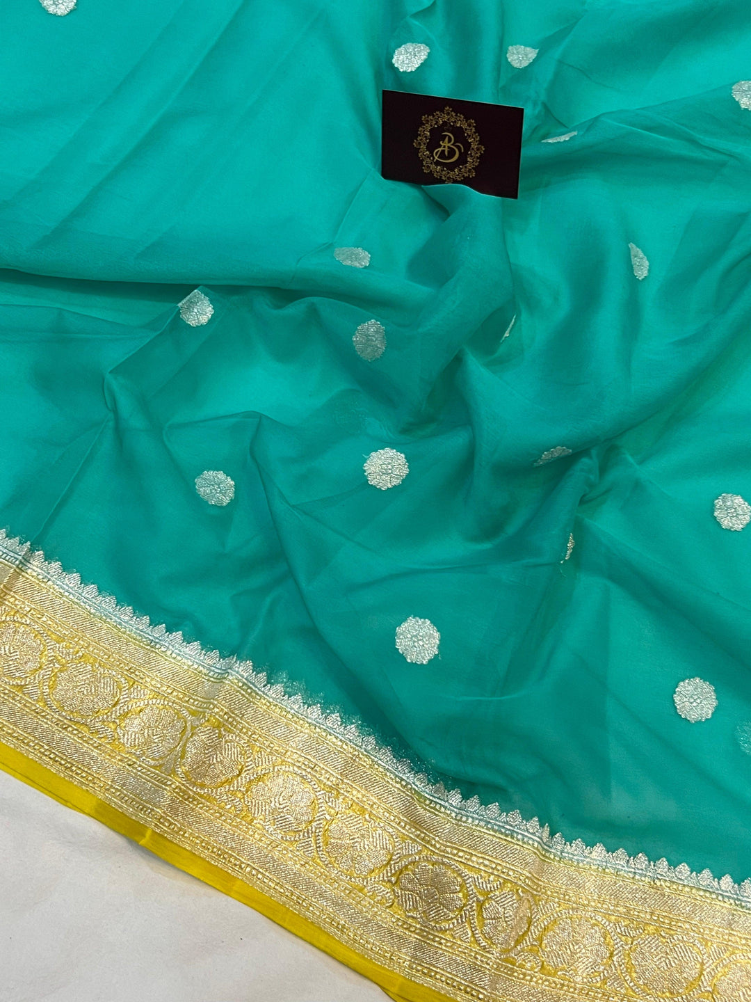 Sea Green Khaddi Chiffon Banarasi Handloom Saree - Aura Benaras