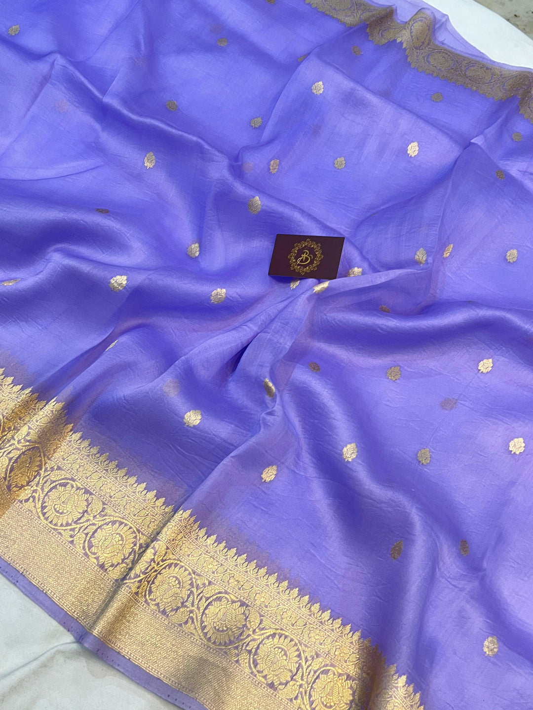 Lilac Banarasi Handloom Kora Silk Saree - Aura Benaras