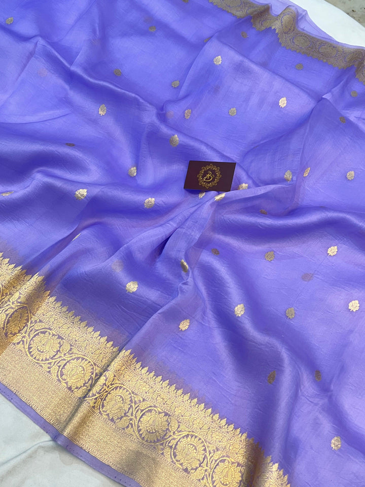 Lilac Banarasi Handloom Kora Silk Saree - Aura Benaras