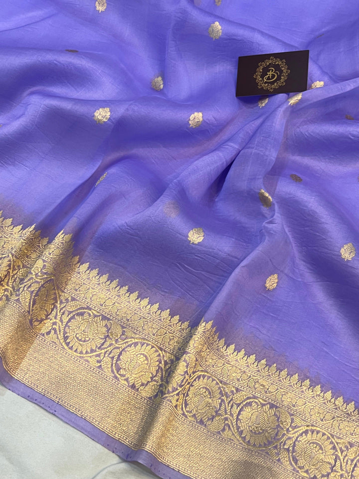 Lilac Banarasi Handloom Kora Silk Saree - Aura Benaras