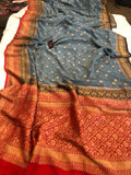 Grey Banarasi Handloom Pure Georgette Silk Saree - Aura Benaras