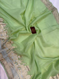 Pista Green Banarasi Handloom Katan Silk Saree - Aura Benaras
