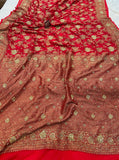 Red Zardozi Handloom Pure Georgette Silk Saree - Aura Benaras