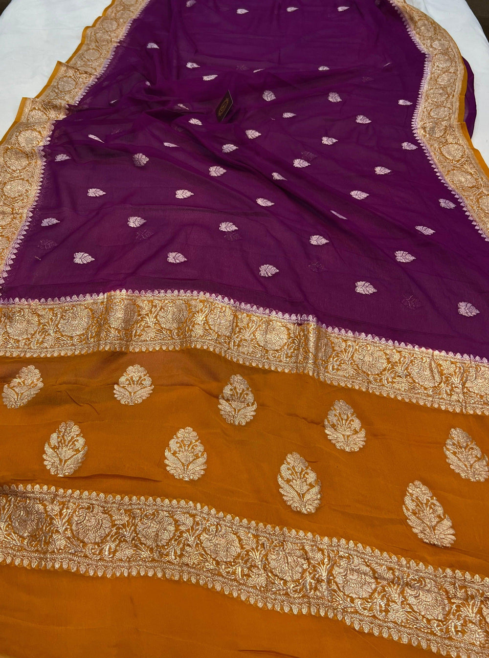 Wine Pure Banarasi Khaddi Chiffon Saree - Aura Benaras
