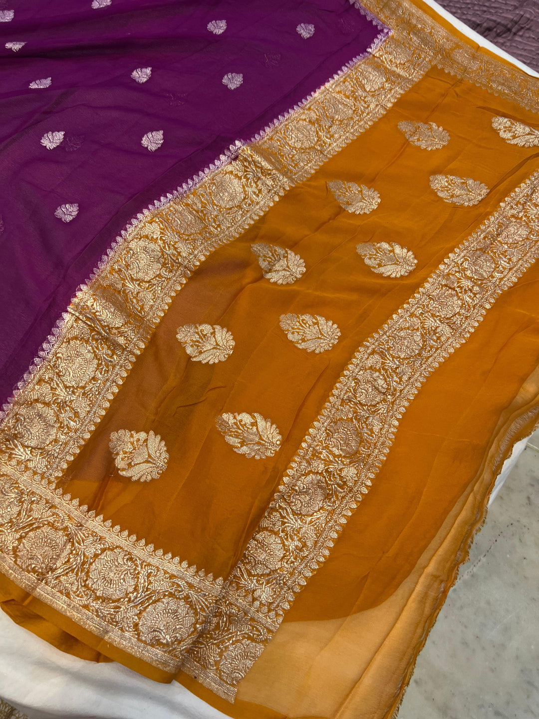 Wine Pure Banarasi Khaddi Chiffon Saree - Aura Benaras