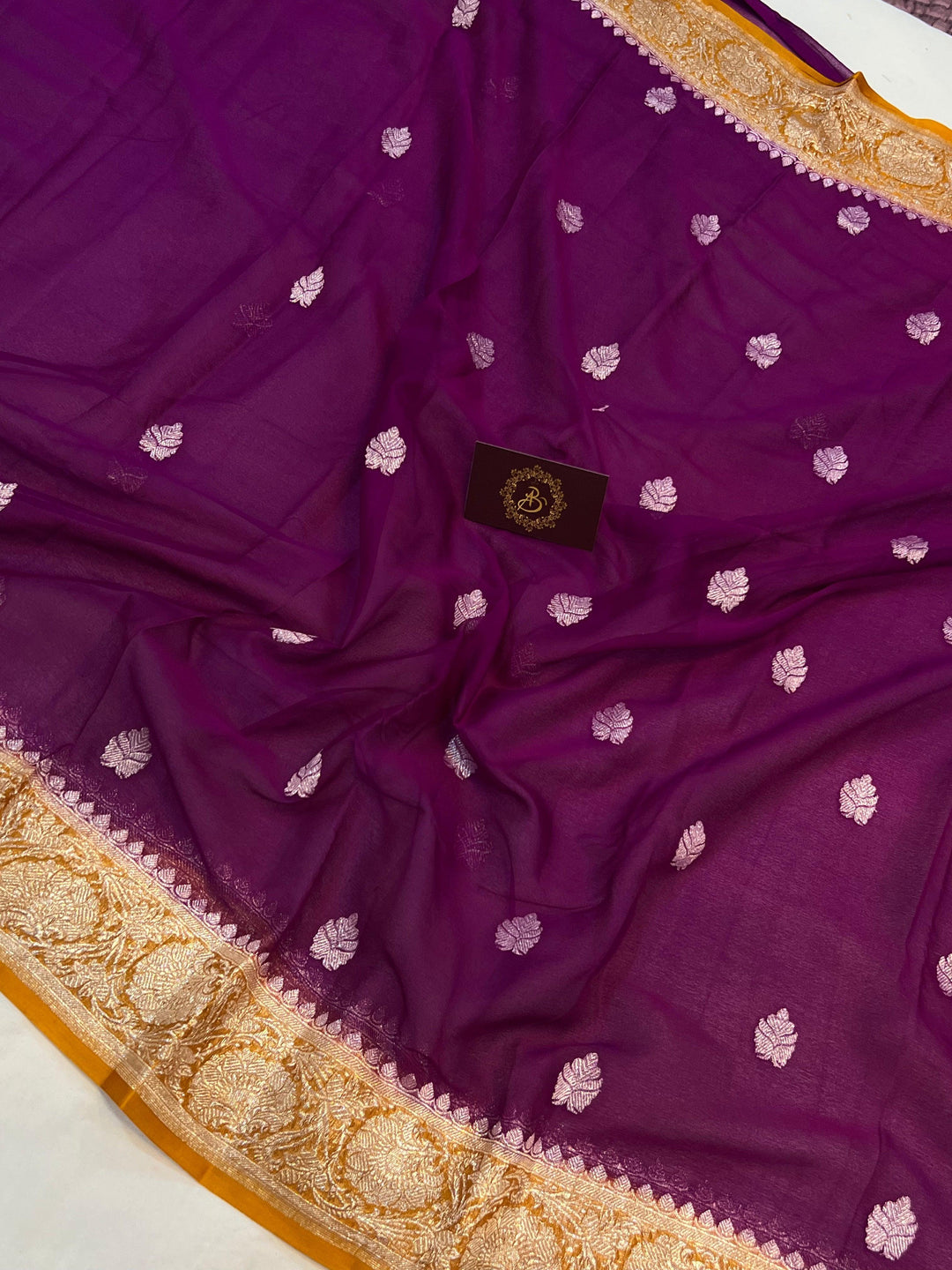 Wine Pure Banarasi Khaddi Chiffon Saree - Aura Benaras
