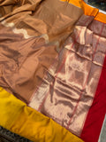 Beige-Red Half Half Handloom Pure Katan Silk Saree - Aura Benaras