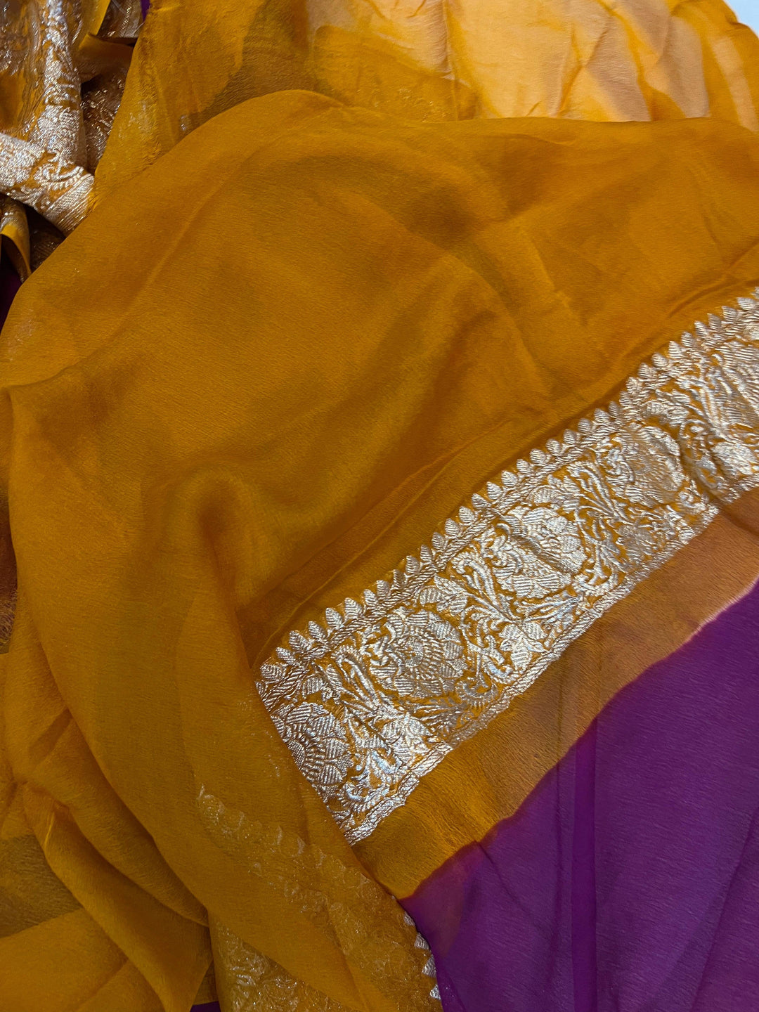 Wine Pure Banarasi Khaddi Chiffon Saree - Aura Benaras