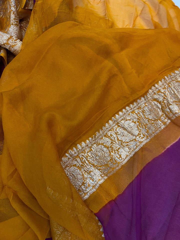 Wine Pure Banarasi Khaddi Chiffon Saree - Aura Benaras