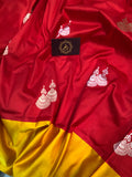 Beige-Red Half Half Handloom Pure Katan Silk Saree - Aura Benaras