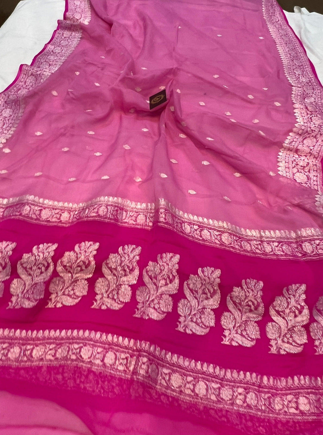 Pastel Mauve Pure Banarasi Khaddi Chiffon Saree - Aura Benaras