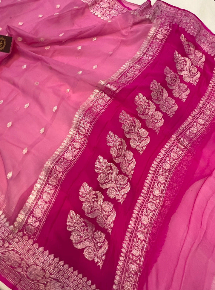 Pastel Mauve Pure Banarasi Khaddi Chiffon Saree - Aura Benaras