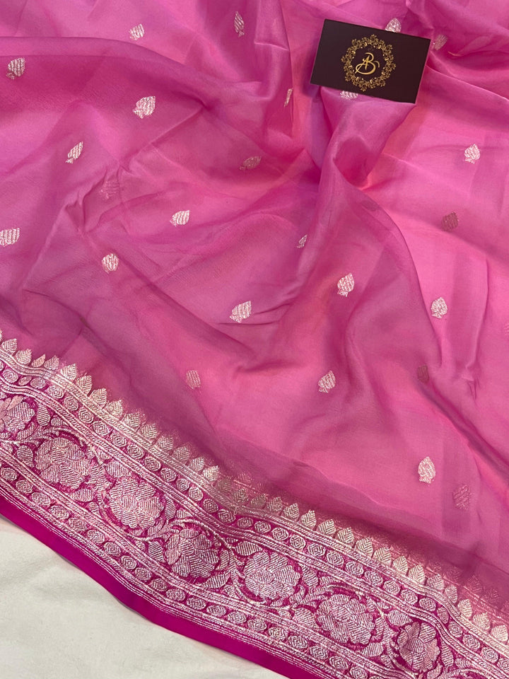Pastel Mauve Pure Banarasi Khaddi Chiffon Saree - Aura Benaras