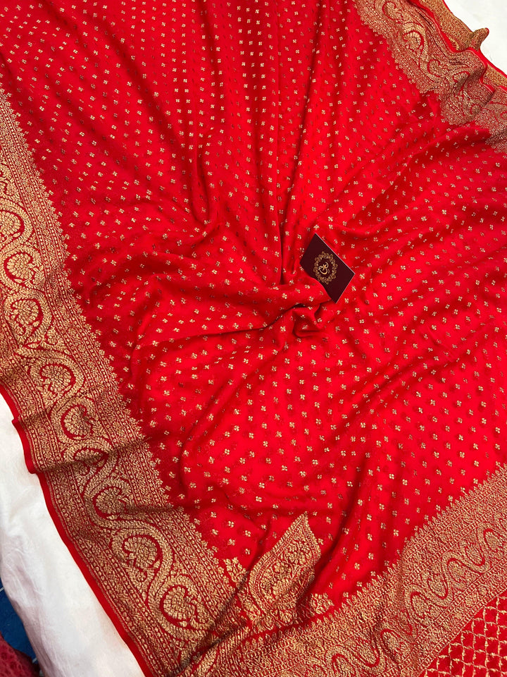Red Pure Banarasi Khaddi Georgette Saree - Aura Benaras