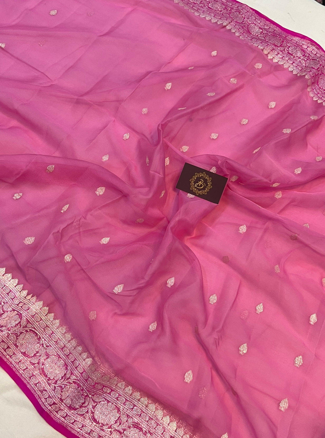 Pastel Mauve Pure Banarasi Khaddi Chiffon Saree - Aura Benaras
