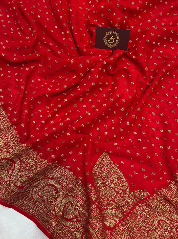 Red Pure Banarasi Khaddi Georgette Saree - Aura Benaras