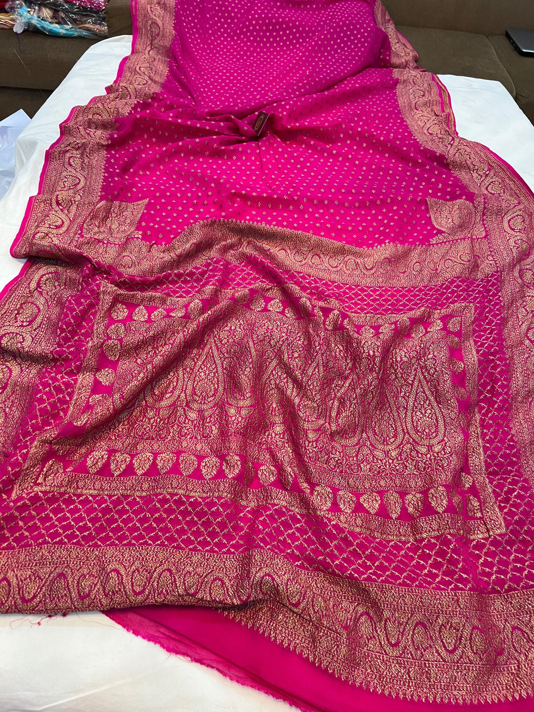 Rani Pink Pure Banarasi Khaddi Georgette Saree