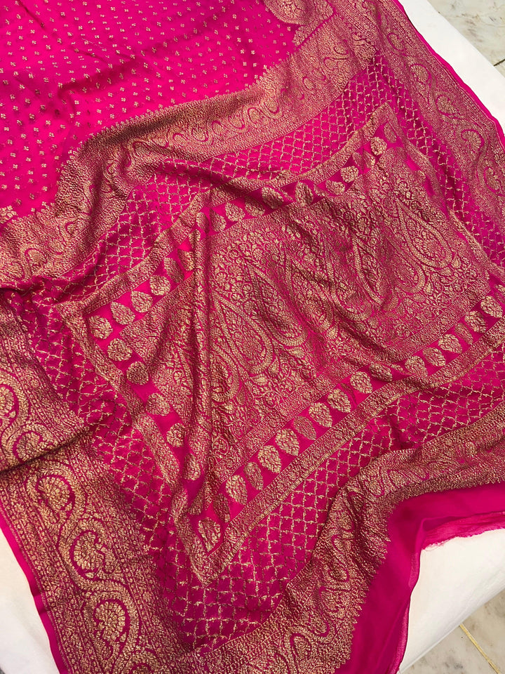 Rani Pink Pure Banarasi Khaddi Georgette Saree
