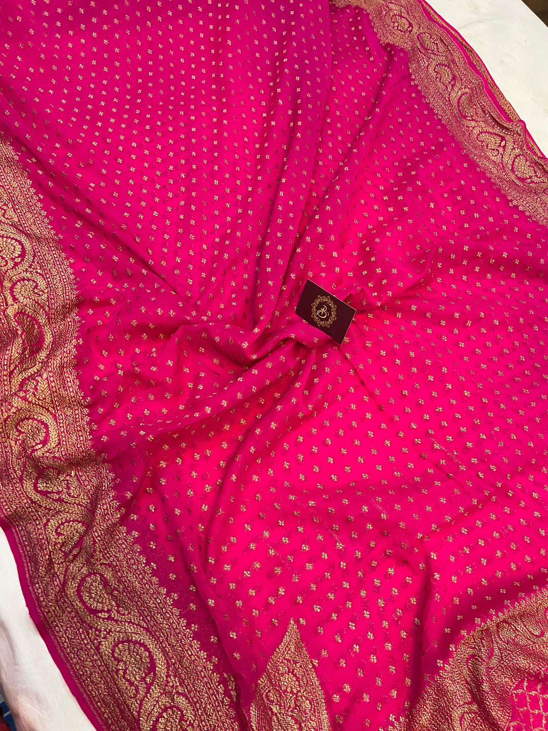 Rani Pink Pure Banarasi Khaddi Georgette Saree