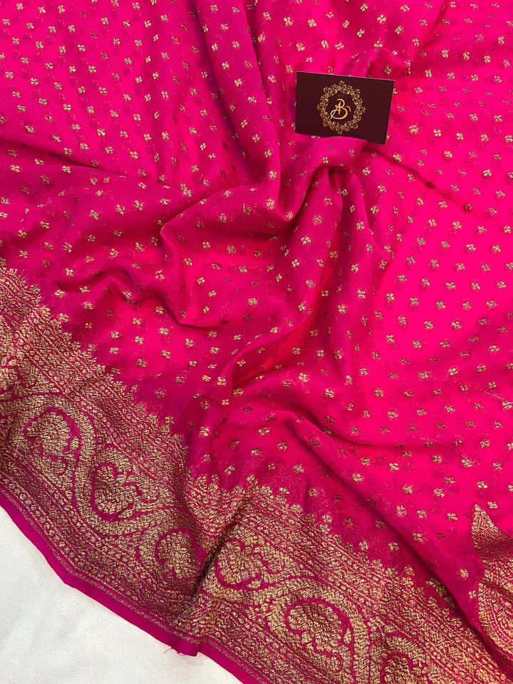 Rani Pink Pure Banarasi Khaddi Georgette Saree
