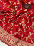 Red Jaal Pure Banarasi Handloom Katan Silk Saree - Aura Benaras