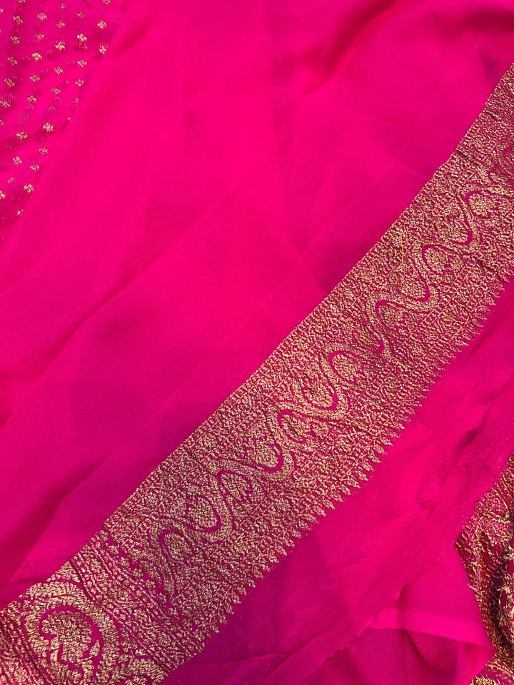 Rani Pink Pure Banarasi Khaddi Georgette Saree