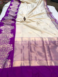 Pre Order: Cream Sona Roopa Handloom Pure Katan Silk Saree - Aura Benaras