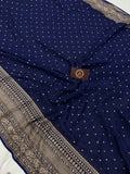 Navy Blue Banarasi Handloom Pure Khaddi Georgette Silk Saree - Aura Benaras