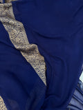 Navy Blue Banarasi Handloom Pure Khaddi Georgette Silk Saree - Aura Benaras
