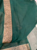 Bottle Green Banarasi Handloom Pure Khaddi Georgette Silk Saree - Aura Benaras