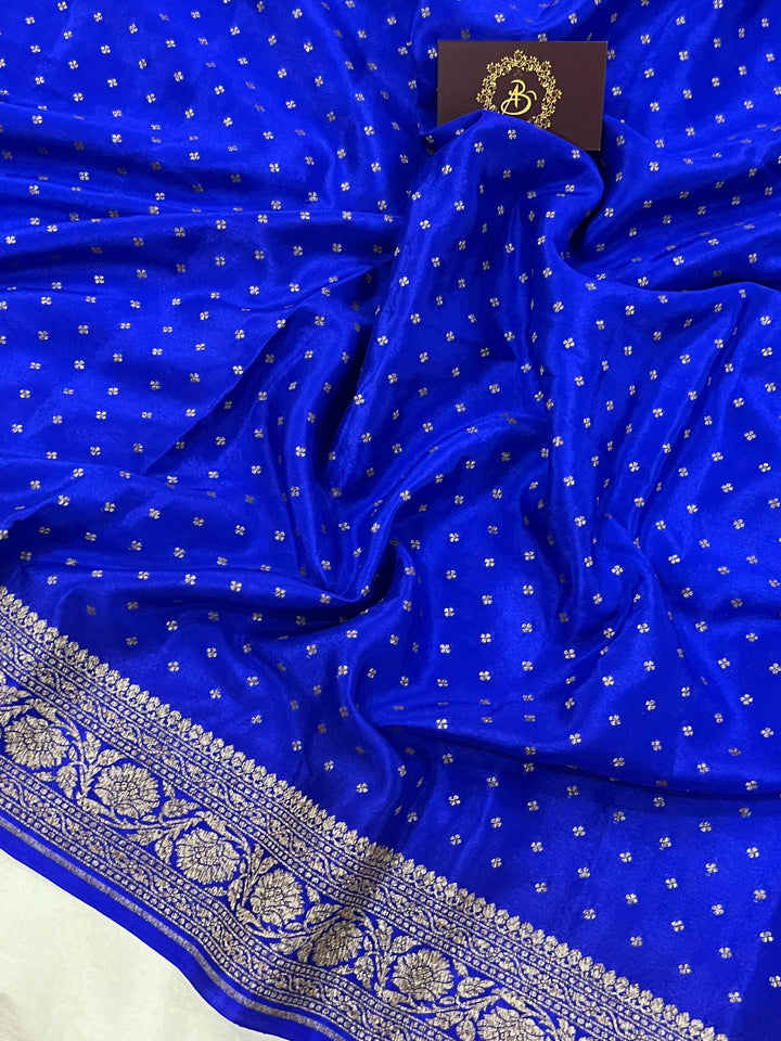 Royal Blue Pure Banarasi Khaddi Crepe Silk Saree - Aura Benaras